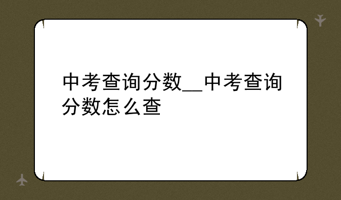 中考查询分数__中考查询分数怎么查